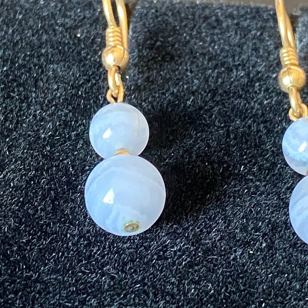 Vintage Blue Lace Agate Dangle Earrings - Picture 12 of 14